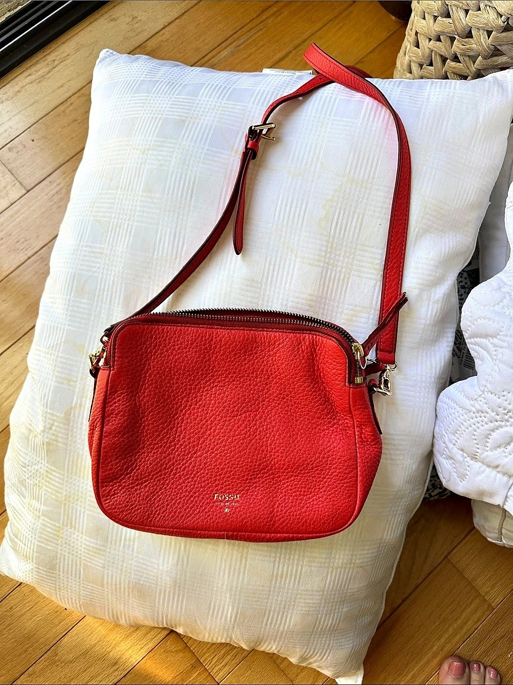 Fossil Red Leather Crossbody Bag Like New